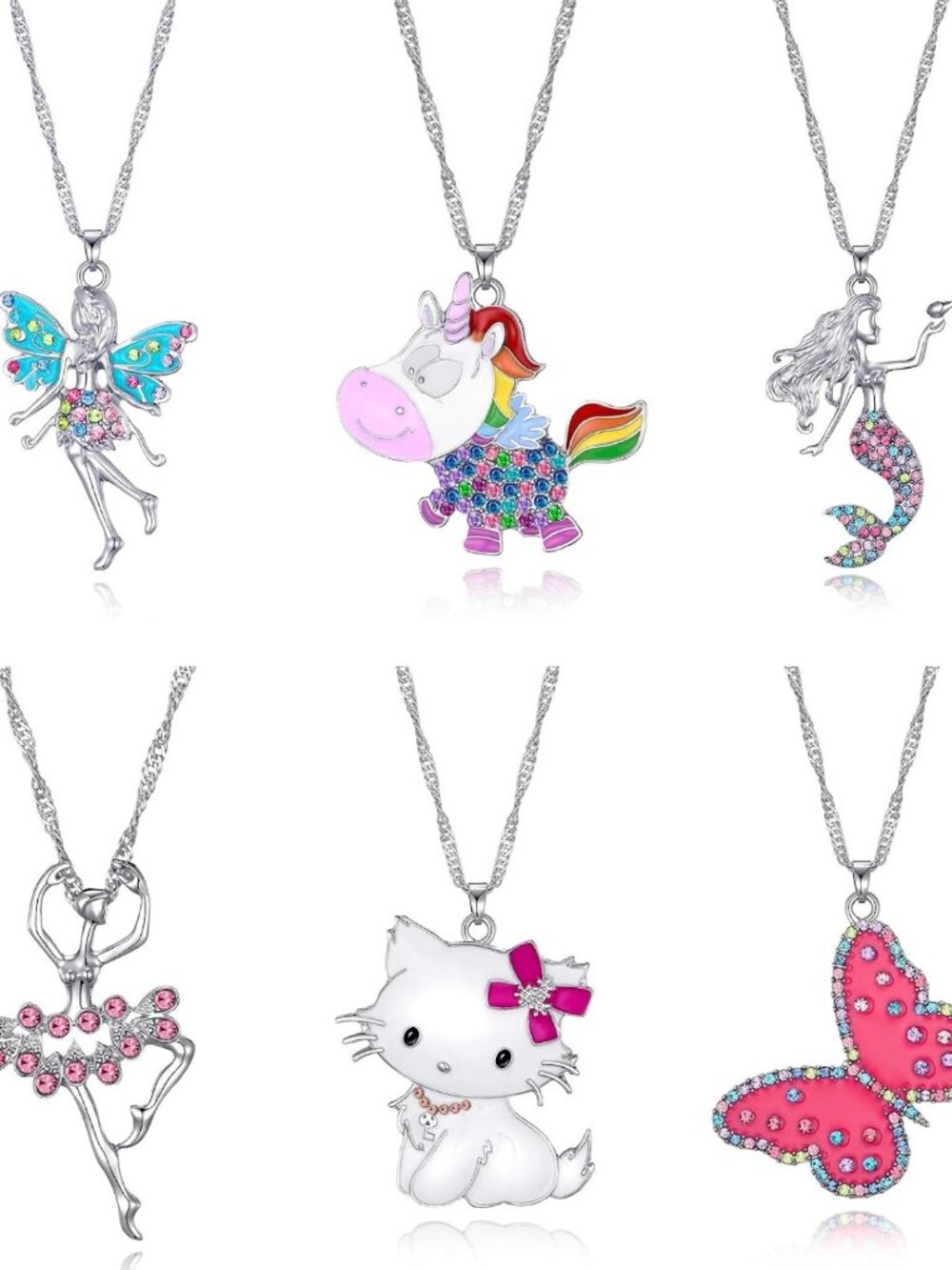 Adorable Pastel Crystal Necklaces for Teens - Unicorn & Fairy Gifts, Dainty Set